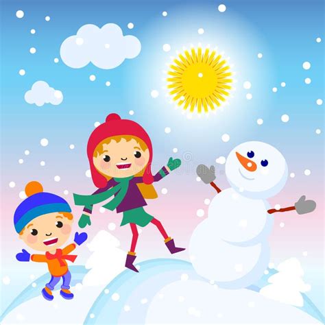 Snowman Sunny Winter Border Frame Stock Illustration Illustration Of