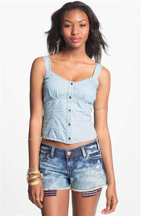 Mimi Chica Print Chambray Camisole In Blue Start Of Color List Heart