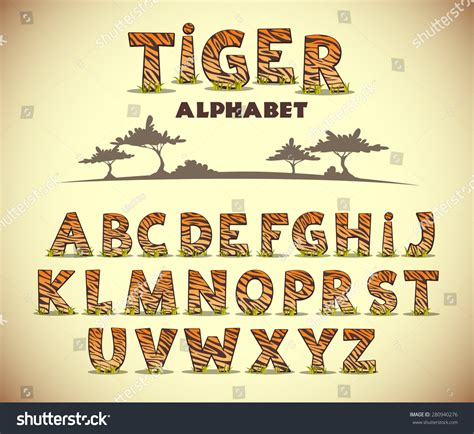 Tiger Alphabet Vector Font Wild Pattern Stock Vector Royalty Free