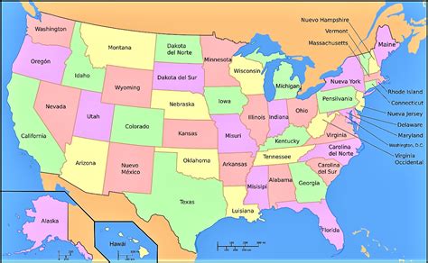 estados unidos 50 mapa de colores y nombres de estados imagen vectorial reverasite
