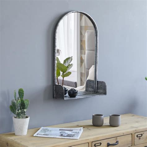 Winado 25 Arched Metal Wall Accent Mirror With Shelf Rustic Silver