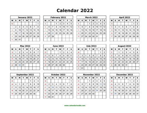 Printable 2022 Calendars Pdf Calendar 12com 2022 Calendar Printable
