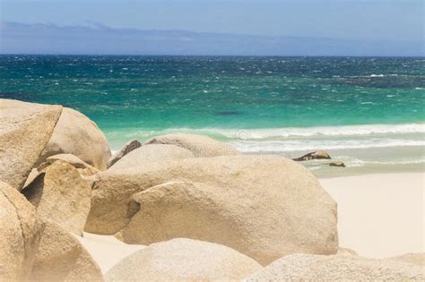 Camps Bay Beach Turquoise Water White Sand Rocks Cape Town Stock Image