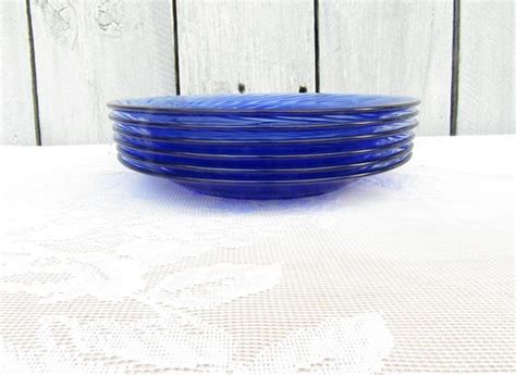 Pyrex Cobalt Blue Glass Salad Plates Vintage Swirl Festiva Etsy Vintage Pyrex Glass