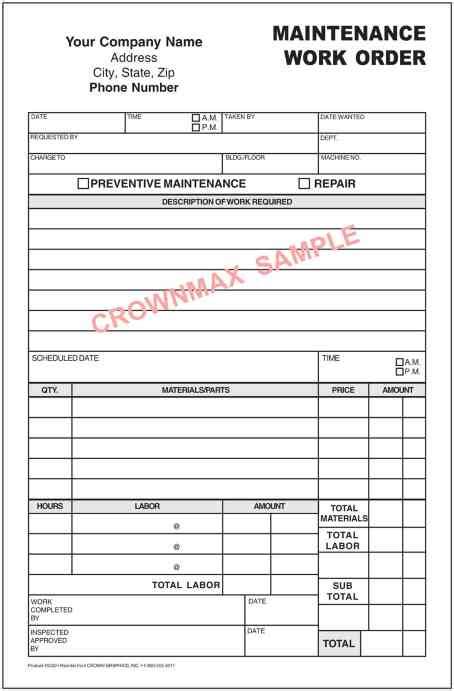Maintenance Work Order Form Excel 007 Template Ideas