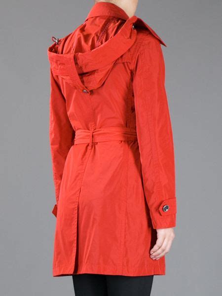 Burberry Brit Double Breasted Trench Coat With Hood In Red Lyst