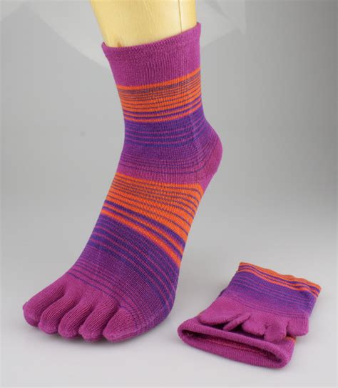Letzgo 5 Finger Toe Socks Fuchsia Orange Striped