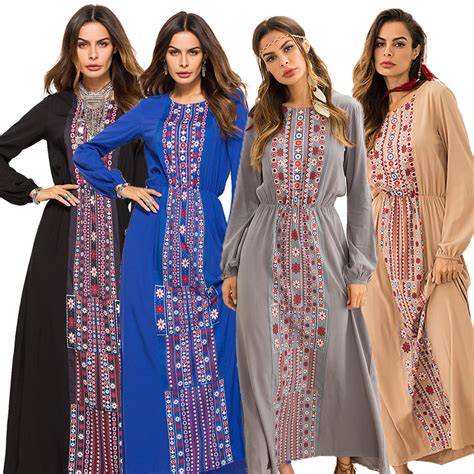 Muslim Women Abaya Boho Maxi Dress Dubai Islamic Vintage Kaftan Gown