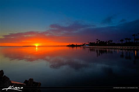 Sunrise At Tampa Bay From Sunshine Skyway Bridge Royal Stock Photo