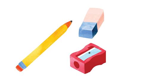 Premium Vector Set Of Pencil Sharpener And Eraser Watercolor Drawing