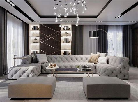 Luxury Grey And White Monochromatic Living Room Decor With Restoration