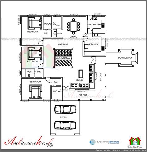Traditional House Plan With Nadumuttam And Poomukham With Images