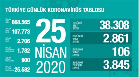 25 Nisan 2020 Türkiye Genel Koronavirüs Tablosu En İyi Fit