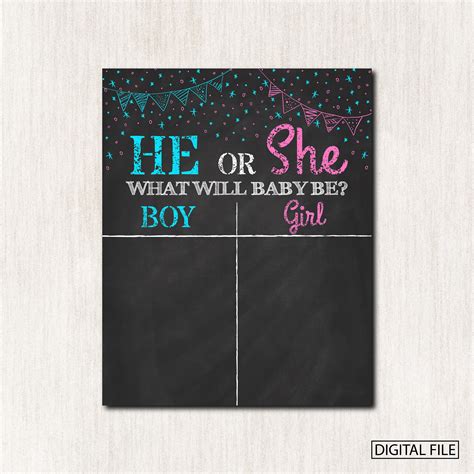 Gender Reveal Chalkboard Package He Or She Poster Cast Your Etsy