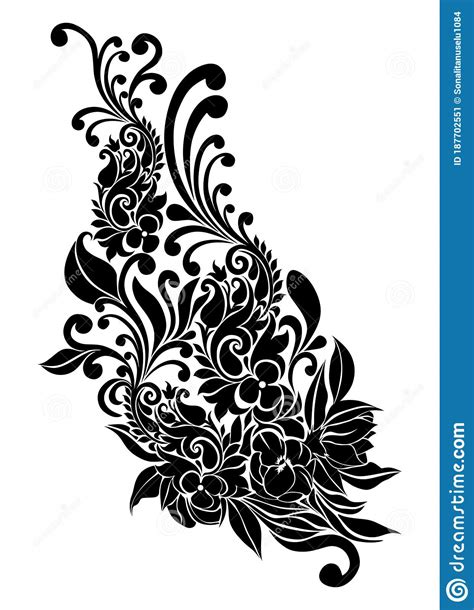 Abstract Flowers Paisley Motifstraditional Ethnic Ornament Object