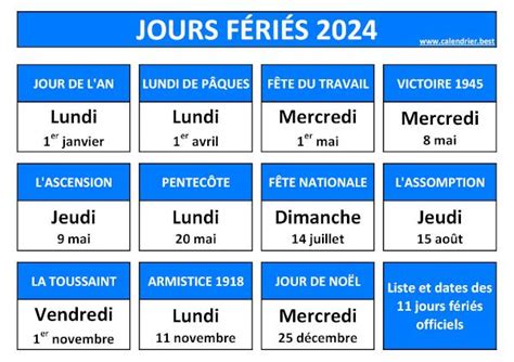 Jours Fériés 2024 En France Dates Et Calendriers