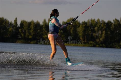Cherkassy Ukraine July 19 2019 Wakeboarder Girl Showing Of Tricks