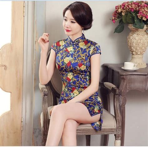 Fashion Chinese Womens Silksatin Mini Dress Cheongsam Blue Sz6 8 10 12 14 Beautiful Chinese