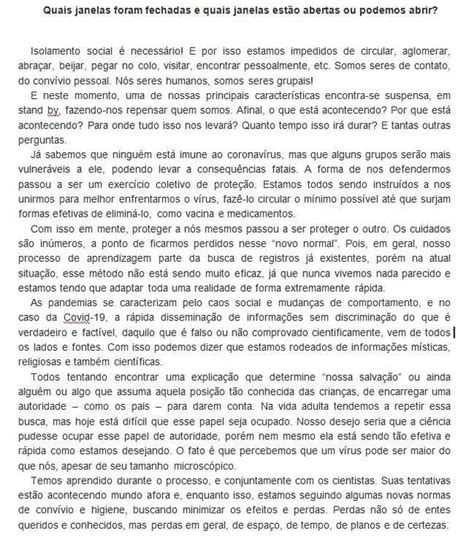 Segundo O Texto Acima Descreva Quais Foram Os Impactos Da Pandemia Na Sua Vida No Seu Dia