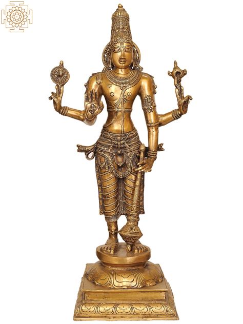 29 Large Size Four Armed Standing Vishnu In Brass Handmade Made In
