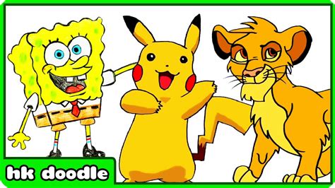 Top 5 Cartoon Drawings For Kids Draw Pikachu From Pokemon Go Simba Spongebob Mickey And Olaf