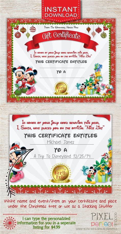 christmas gift certificate disney trip gift certificate