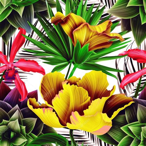 Seamless Tropical Flower Pattern Stock Photo By ©themisha 90621192