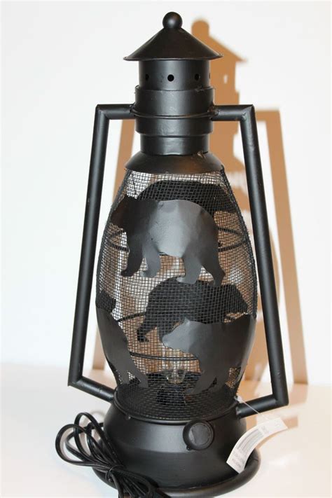 Black Bear Lantern Style Metal Lamp New Rustic Lodge Decor Lamp Low