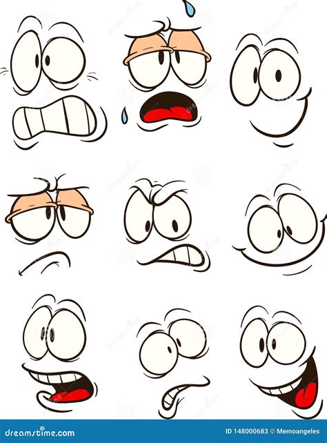 Cartoon Faces With Different Expressions Stock Vector Illustration Of