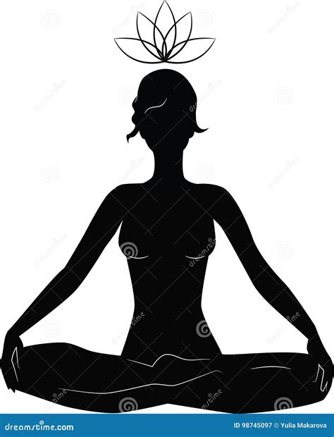 Silhouette Of Woman Practicing Yoga In Lotus Position Stock Vector