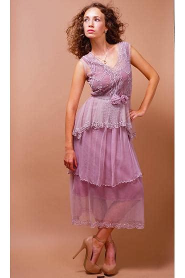 Tiered Vintage Style Tea Party Dress In Lavender Rose By Nataya