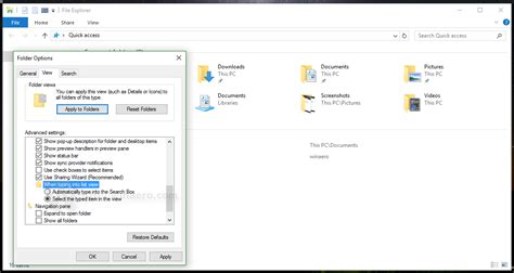 Change The Default Action When You Start Typing In Windows 10 File Explorer