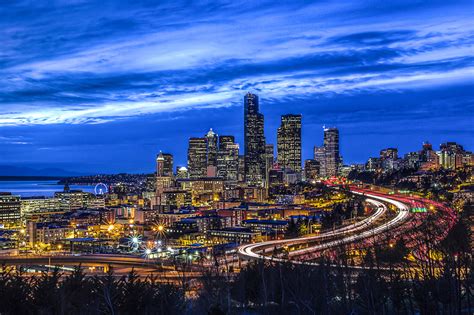 Seattle Cityscape At Dusk By Carl Larson