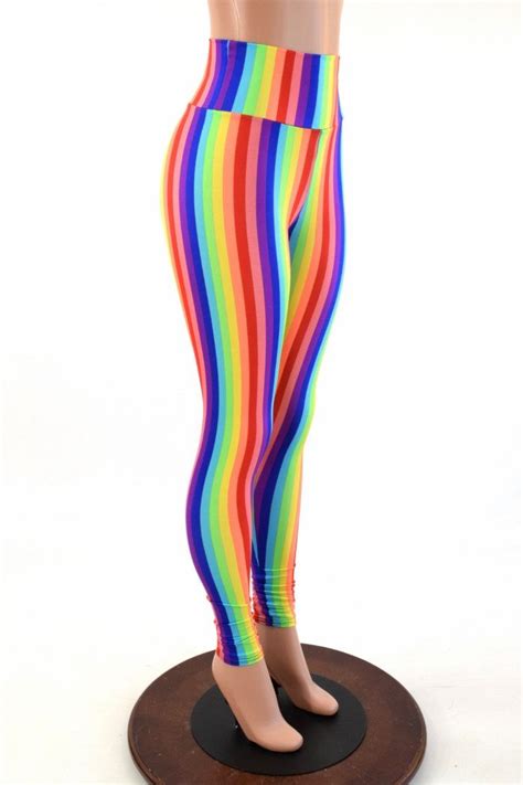 Rainbow Stripe High Waist Lycra Spandex Leggings Costume Run Etsy