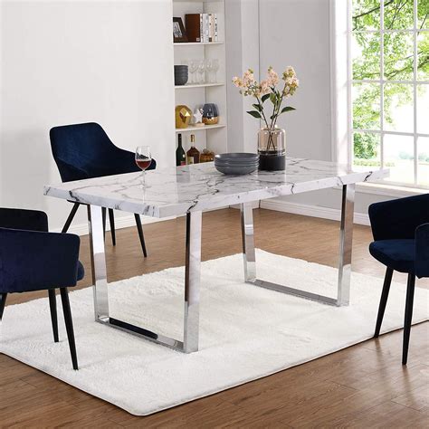 Biasca 6 Seater High Gloss Marble Effect Dining Table With Silver Chro