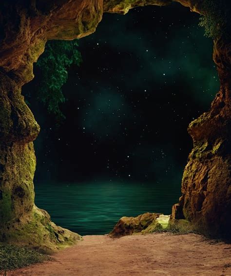 동굴 별이 빛나는 하늘 바다 Pixabay의 무료 이미지