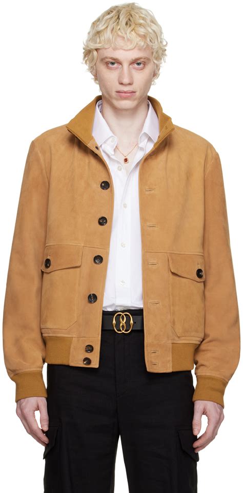 Bally Tan Button Suede Bomber Jacket Bally