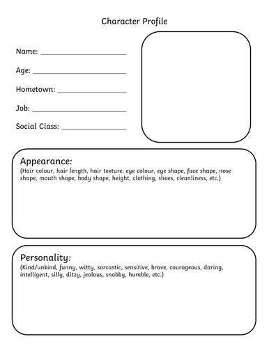 Character Profile Template And Wagolls Teaching Resources