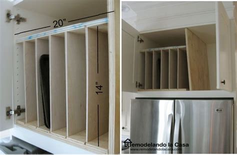 Convenient dividers for baking sheets, platters, pans and lids. DIY - Above Fridge Tray Divider | Beach house kitchens ...