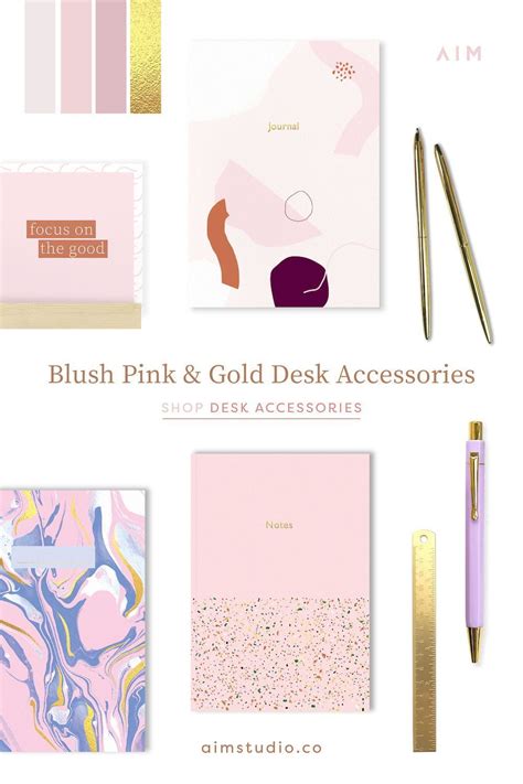 Blush Pink And Gold Desk Aesthetic From Aim Studio Co Stationery Cute