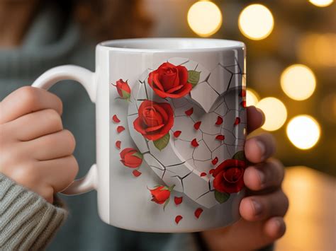 D Red Valentine Roses Mug Wrap Romantic Mug Gift Cut Mug Wrap