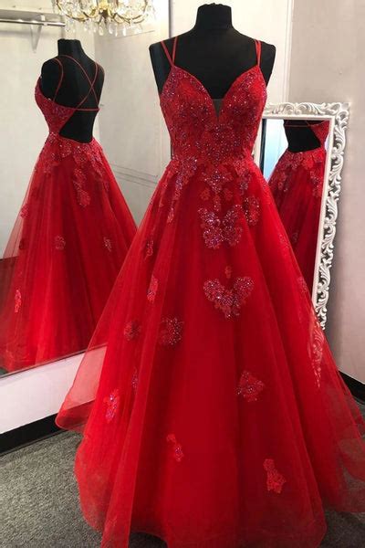 Gorgeous V Neck Backless Red Lace Prom Dress 2020 Backless Red Lace F