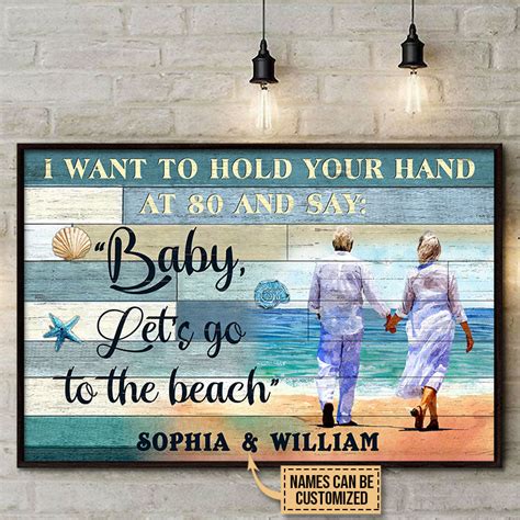 Beach Old Couple Couple T Lets Go To The Beach Custom Poster