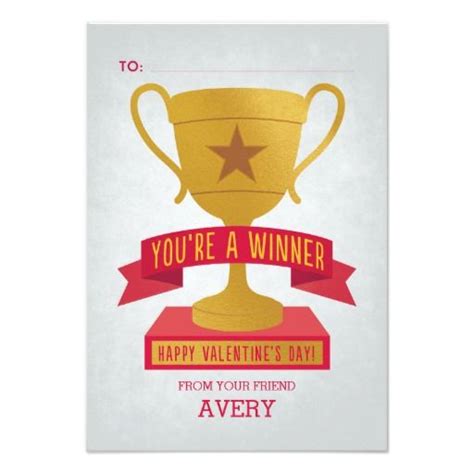 Red Winners Trophy Classroom Valentine Card Zazzle Valentines Cards Classroom Valentine