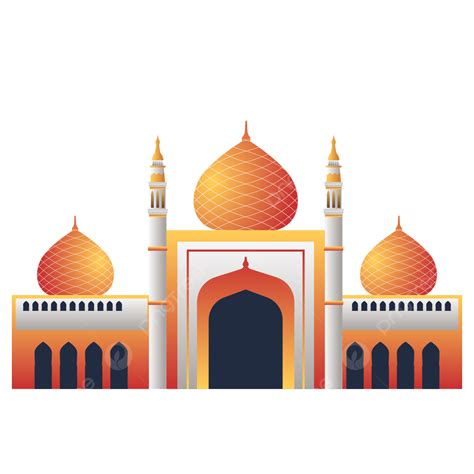 Gambar Masjid Emas Merah Dengan 3 Kubah Muslim Arsitektur Mesjid Png