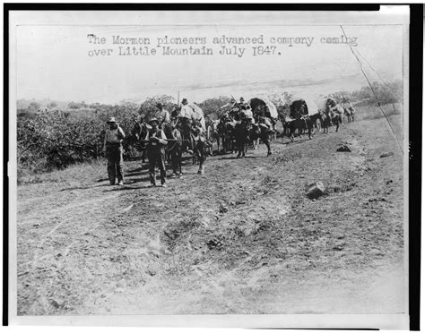 The Mormon pioneers advanced company coming over Little Mountain, Utah