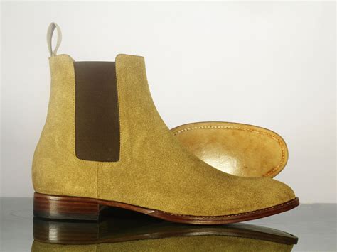 handmade men s beige suede high ankle chelsea style boots men