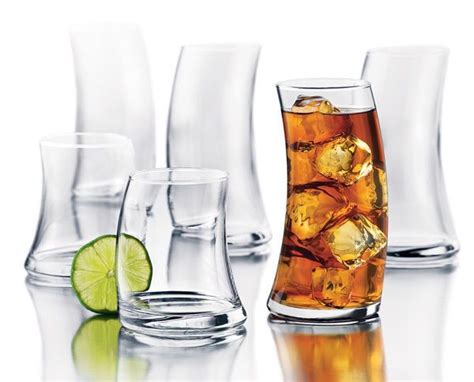 16 Piece Swerve Glassware Set Curved Drinking Glasses Clear Tumbler Sway Slant Glassware Set
