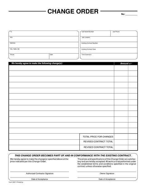 Change Order Form Free Printable Documents