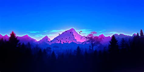 Blue Minimalist Mountain Range Hd Wallpaper
